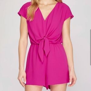 Vibrant Pink Tie-Front Romper